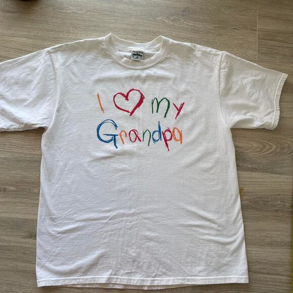 Vintage White "I Love My Grandpa" Cotton Single Stitch Tshirt Retro Quirky Indie - Picture 1 of 6